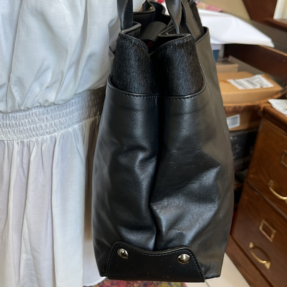 Asia Bellucci Shoulder bag genuine leather horse hair trim black Italy NWOT - Picture 4 of 17